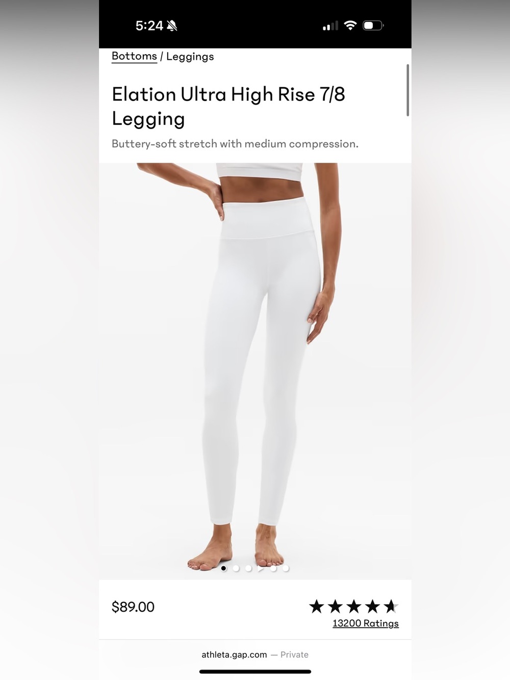Athleta Elation Ultra High-Rise 7/8 Leggings White Petite